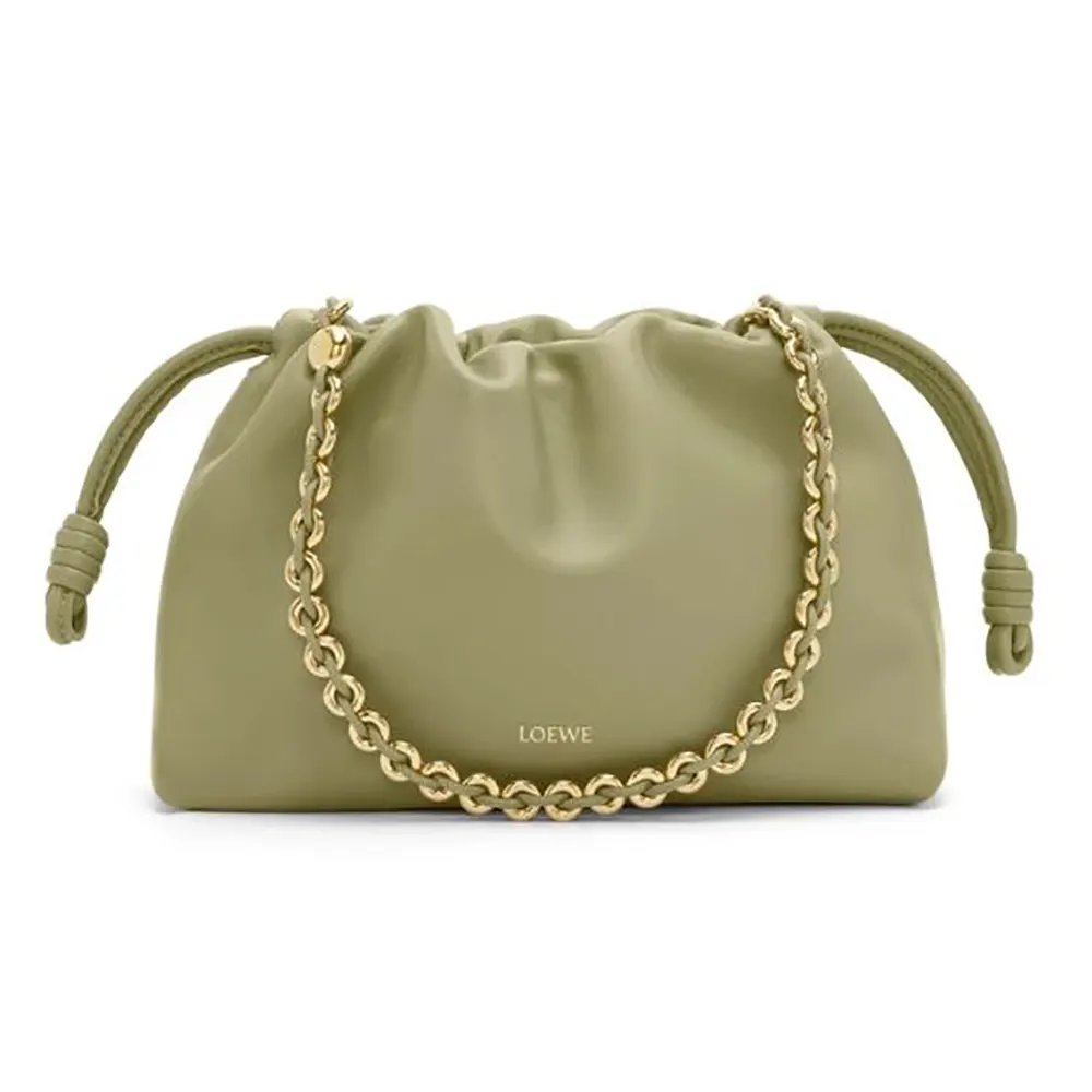 Loewe Unisex Medium Flamenco Purse eucalyptus green front view