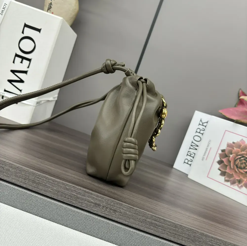 Loewe Unisex Mini Flamenco Purse Bag in Mellow Nappa Lambskin-Dark Khaki Green - image 4