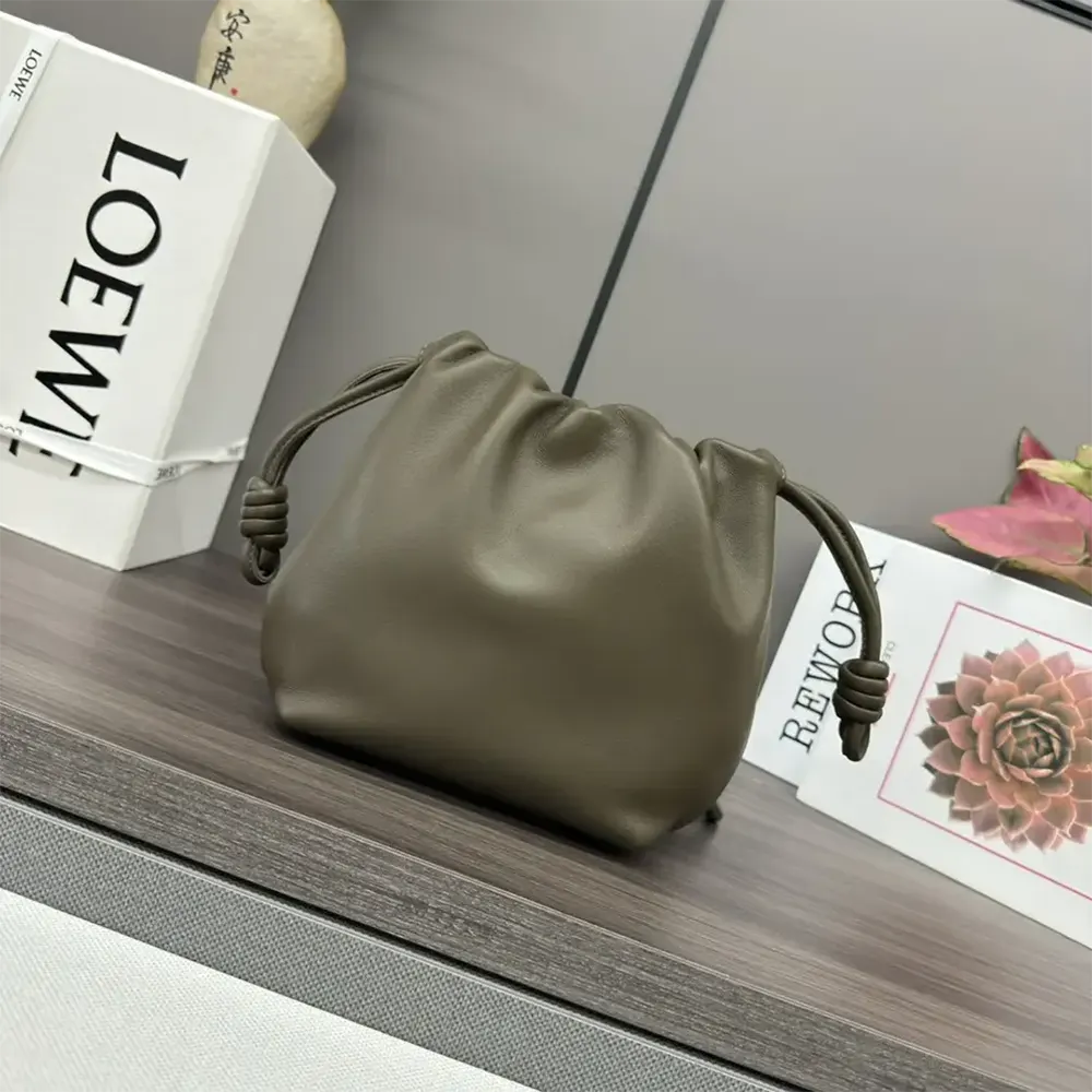 Side angle showing adjustable shoulder strap on Loewe Mini Flamenco Purse Bag