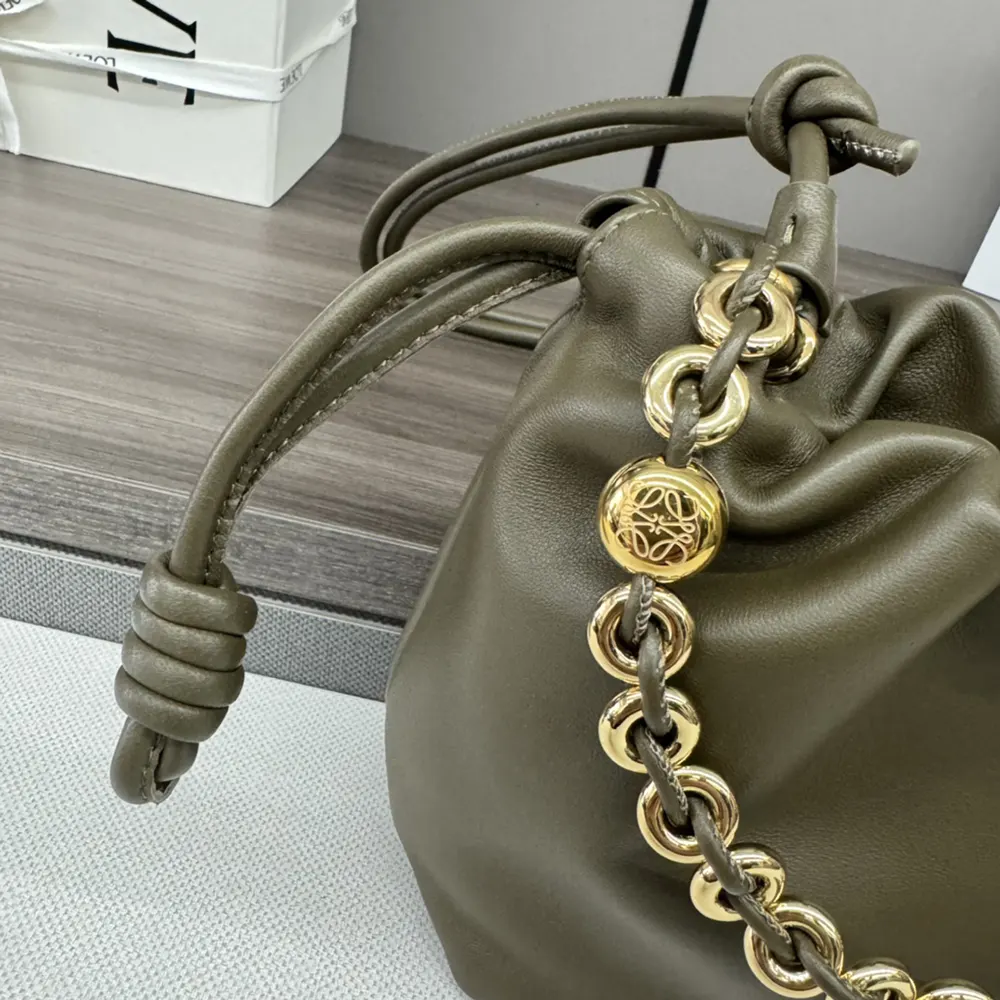 Loewe Unisex Mini Flamenco Purse Bag in Mellow Nappa Lambskin-Dark Khaki Green - image 6