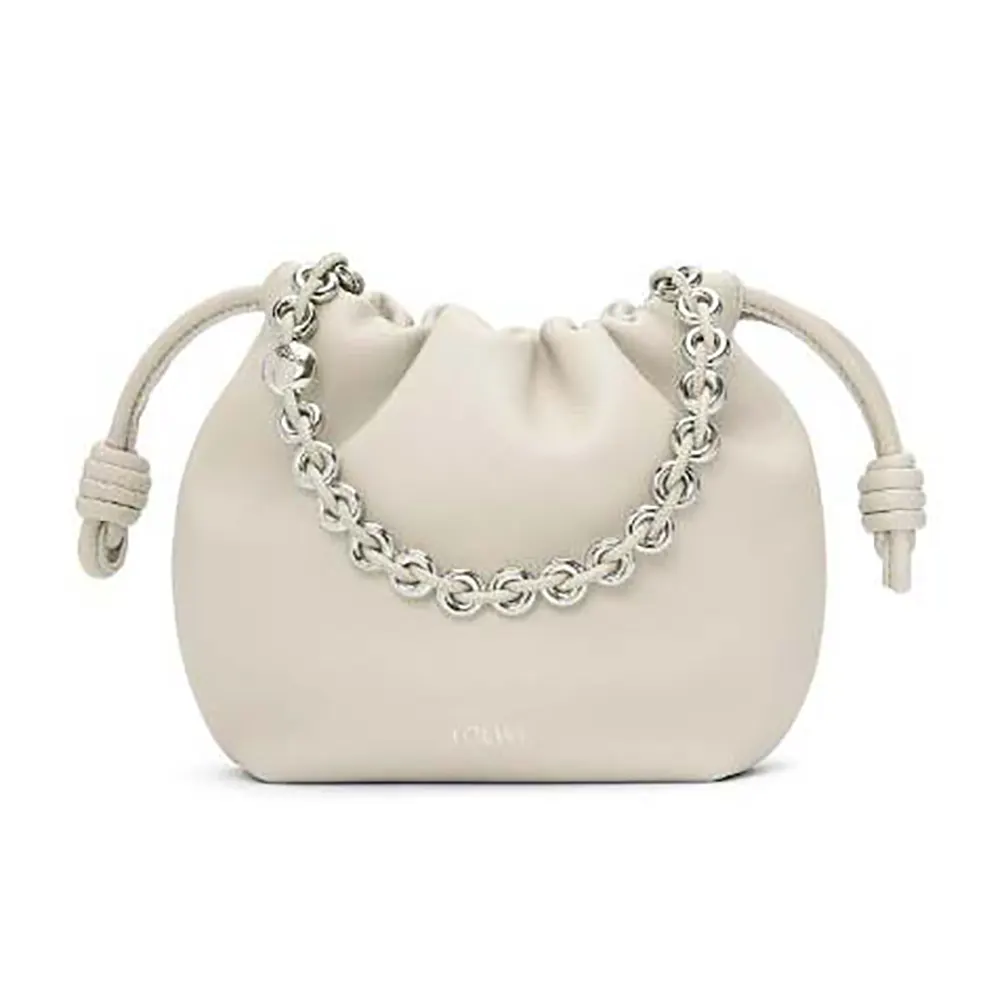 Front view of Loewe Unisex Mini Flamenco Purse Bag in white lambskin