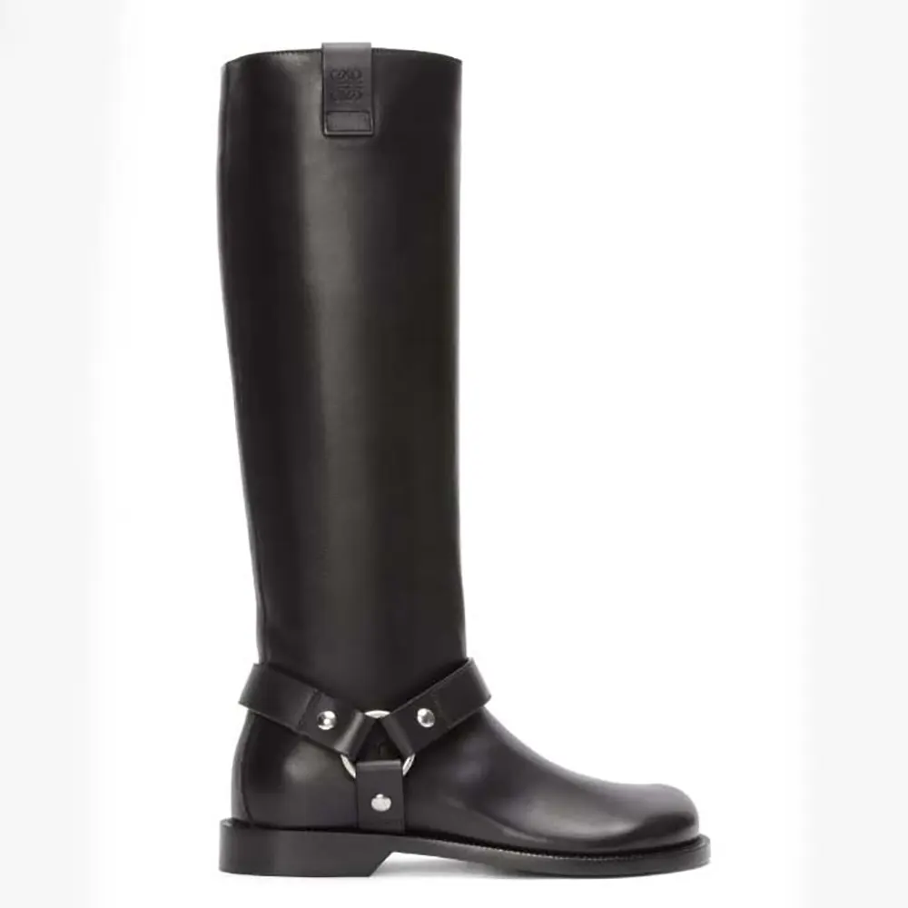 Side view of Loewe Women Campo Biker High Boot in Soft Calfskin-Black