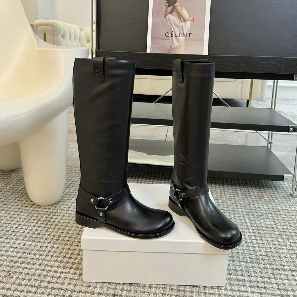 Rear view highlighting zip closure and silhouette of Loewe Women Campo Biker High Boot