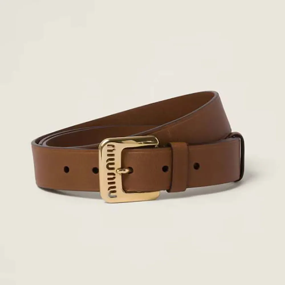 Front view of Miu Miu Women Nappa Leather Belt with gold buckle