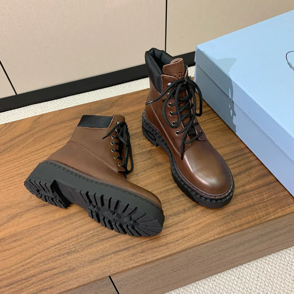 Prada Unisex Leather and Re-Nylon booties-Cognac - image 4