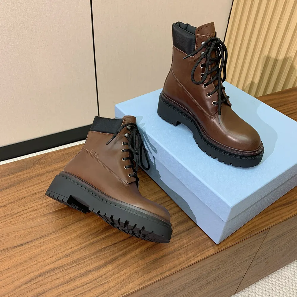 Prada Unisex Leather and Re-Nylon booties-Cognac - image 6