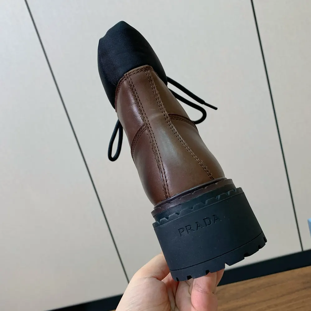 Prada Unisex Leather and Re-Nylon booties-Cognac - image 8