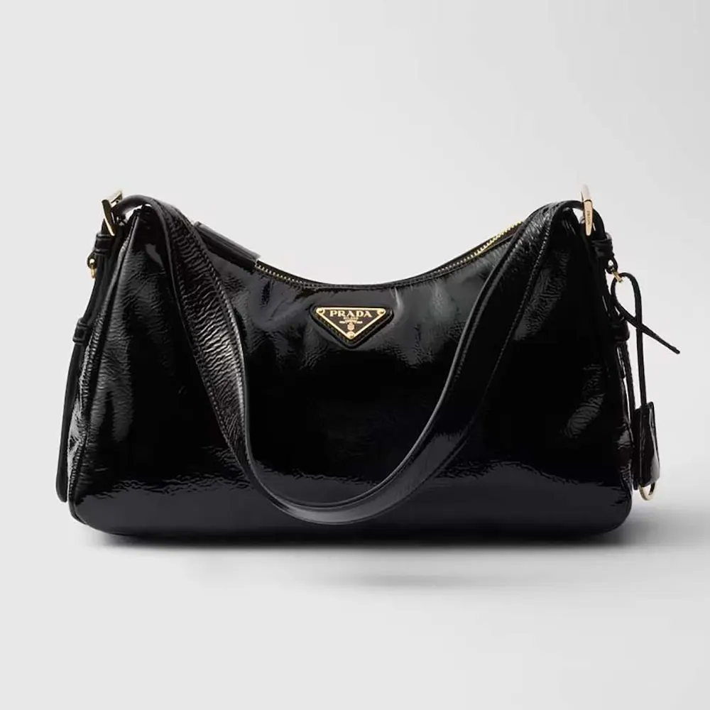 Front view of Prada Women Aimée Medium Naplak Leather Shoulder Bag in black