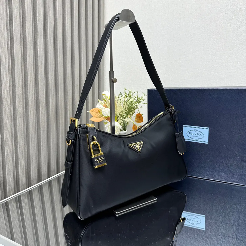 Prada Women Aimée large Re-Nylon and Leather Shoulder Bag with Padlock - image 4