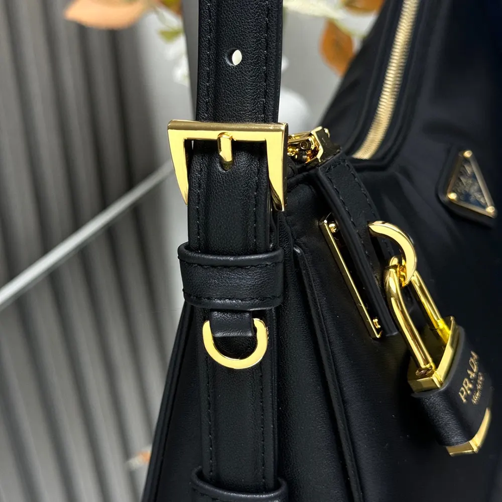 Prada Women Aimée large Re-Nylon and Leather Shoulder Bag with Padlock - image 8