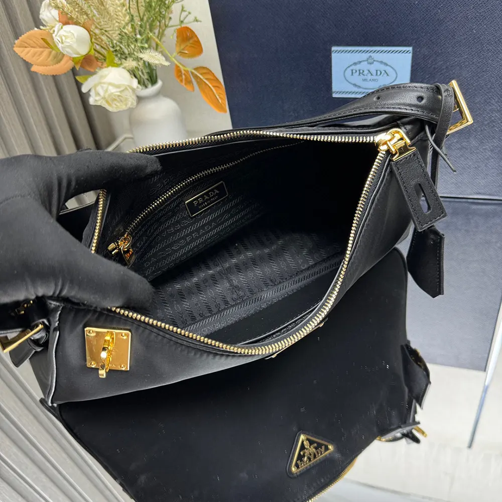 Prada Women Aimée large Re-Nylon and Leather Shoulder Bag with Padlock - image 7