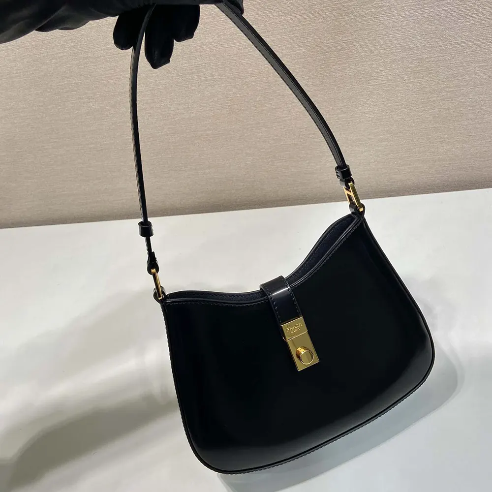 Prada Women Cleo Brushed Leather Shoulder Bag with Clasp Closure - image 5