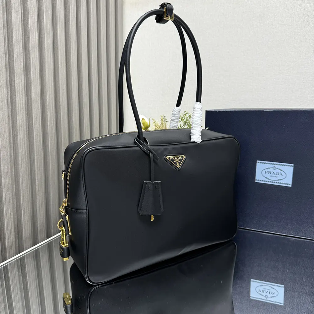 Prada Women Large Re-Nylon and Leather Top-handle Bag with Padlock - image 4