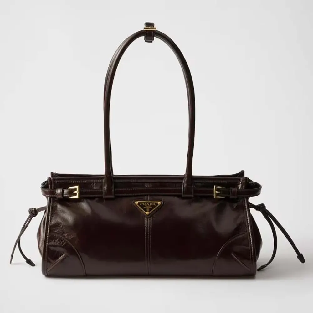 Front view of Prada Women Medium Leather Handbag in Bordeaux