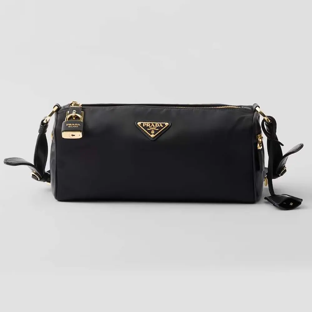 Front view of Prada Women Medium Re-Nylon and Leather Shoulder Bag with Padlock