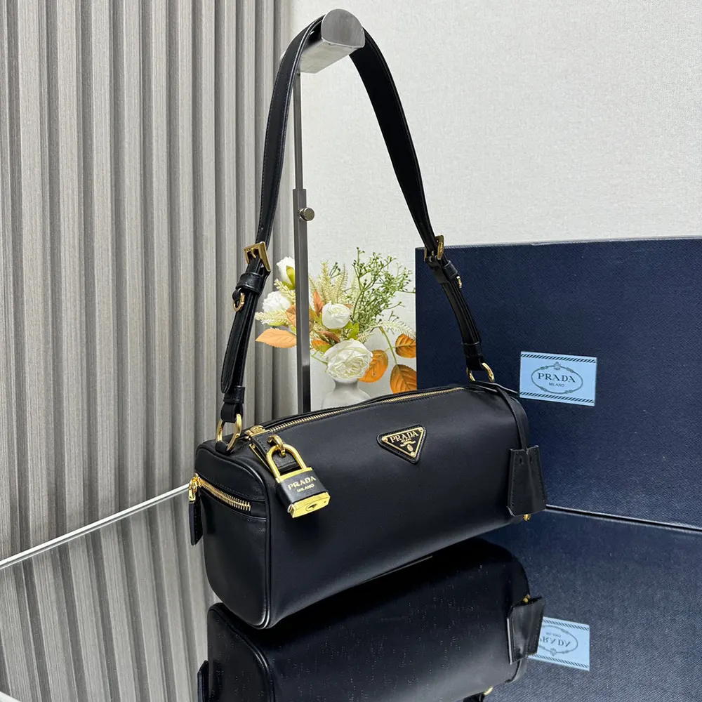 Prada Women Medium Re-Nylon and Leather Shoulder Bag with Padlock - image 4