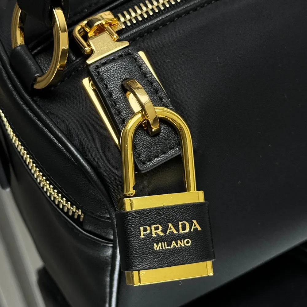 Prada Women Medium Re-Nylon and Leather Shoulder Bag with Padlock - image 8