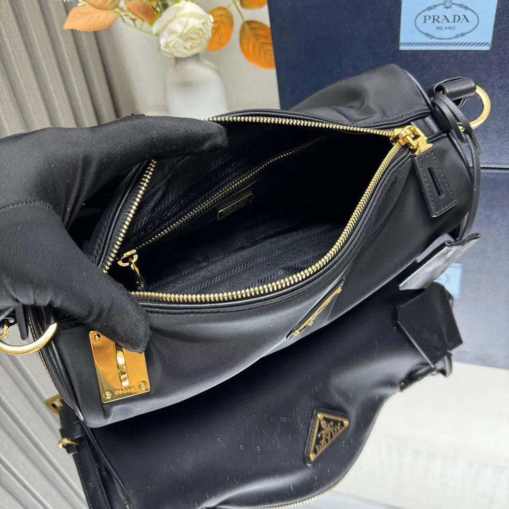 Prada Women Medium Re-Nylon and Leather Shoulder Bag with Padlock - image 6
