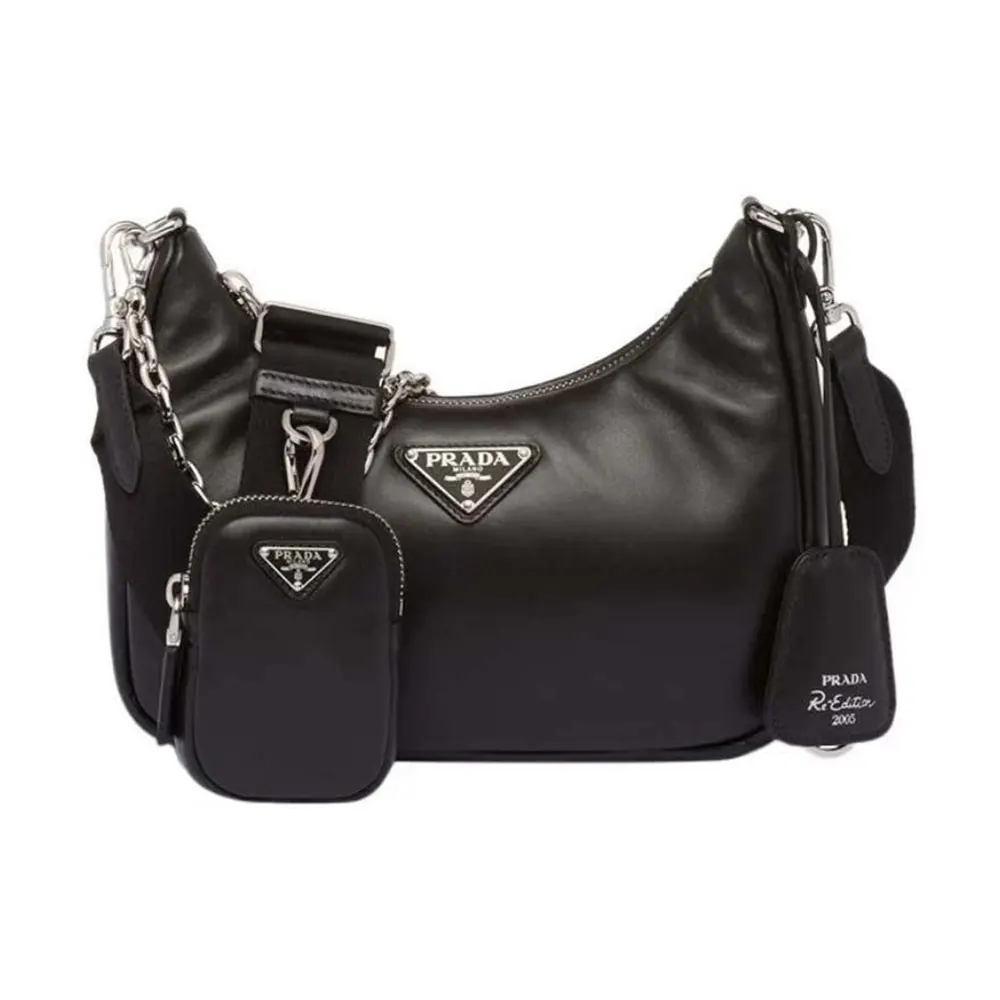 Front view of Prada Women Padded Nappa-leather Prada Re-Edition 2005 Shoulder Bag-Black