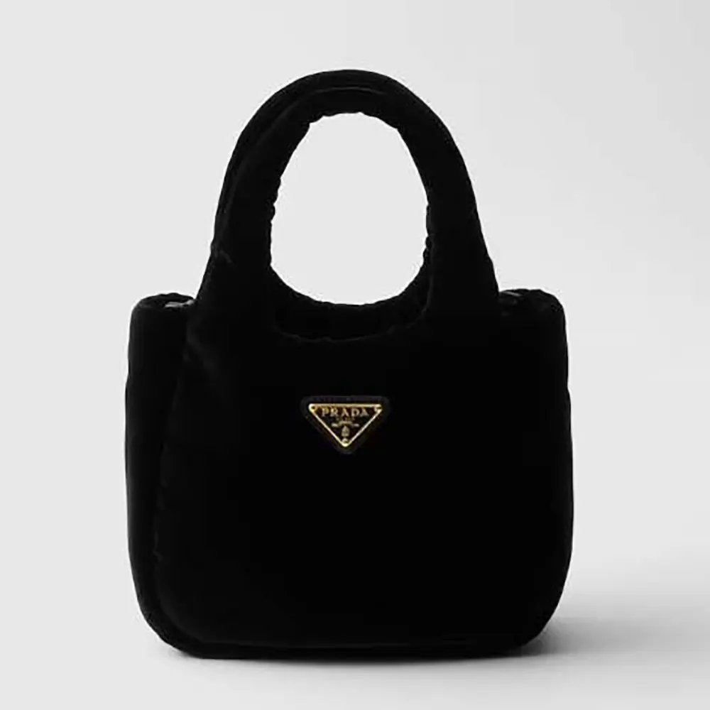 Front view of Prada Women Padded Velvet Mini Handbag in black