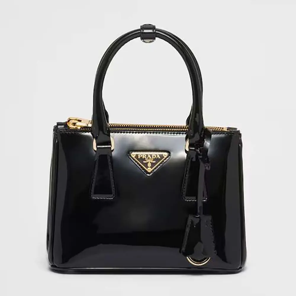 Front view of Prada Women Prada Galleria Patent Leather Mini Bag-Black