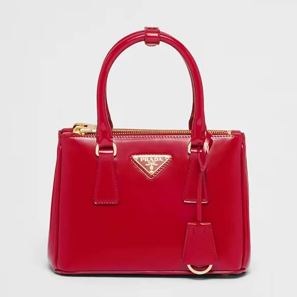 Front view of Prada Women Prada Galleria Patent Leather Mini Bag-Red