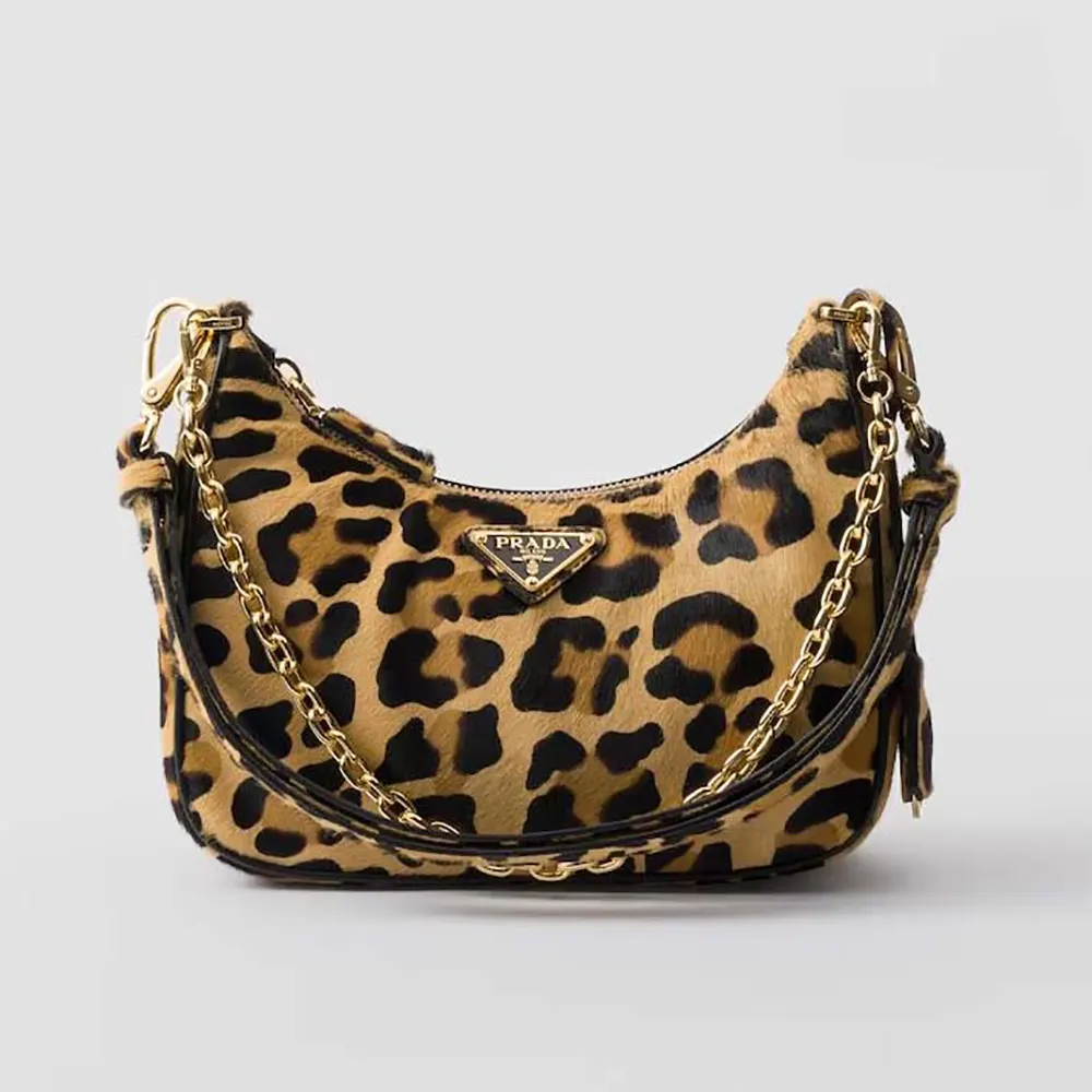 Front view of Prada Women Re-Edition Printed Leather Mini-bag in brown