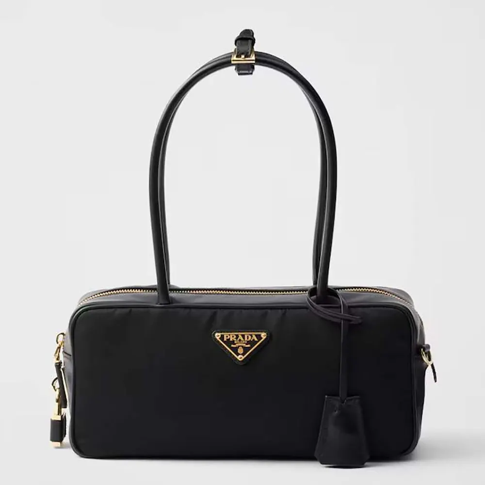 Front view of Prada Women Re-Nylon and Leather Small Top-handle Bag with Padlock