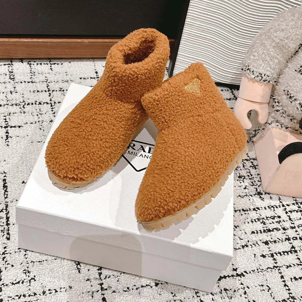 Prada Women Shearling Booties-Brown - image 4