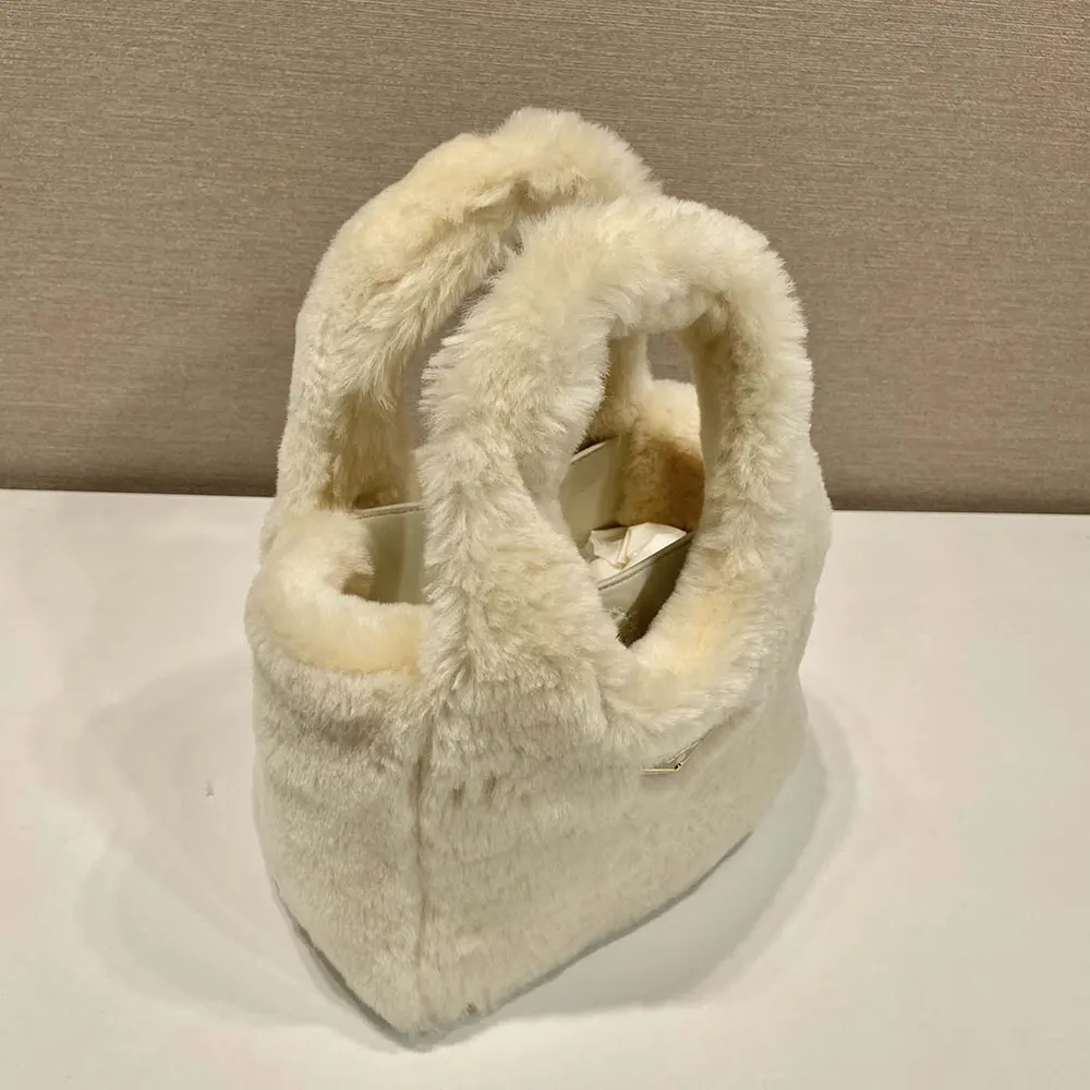 Prada Women Shearling Mini Handbag-Beige - image 5