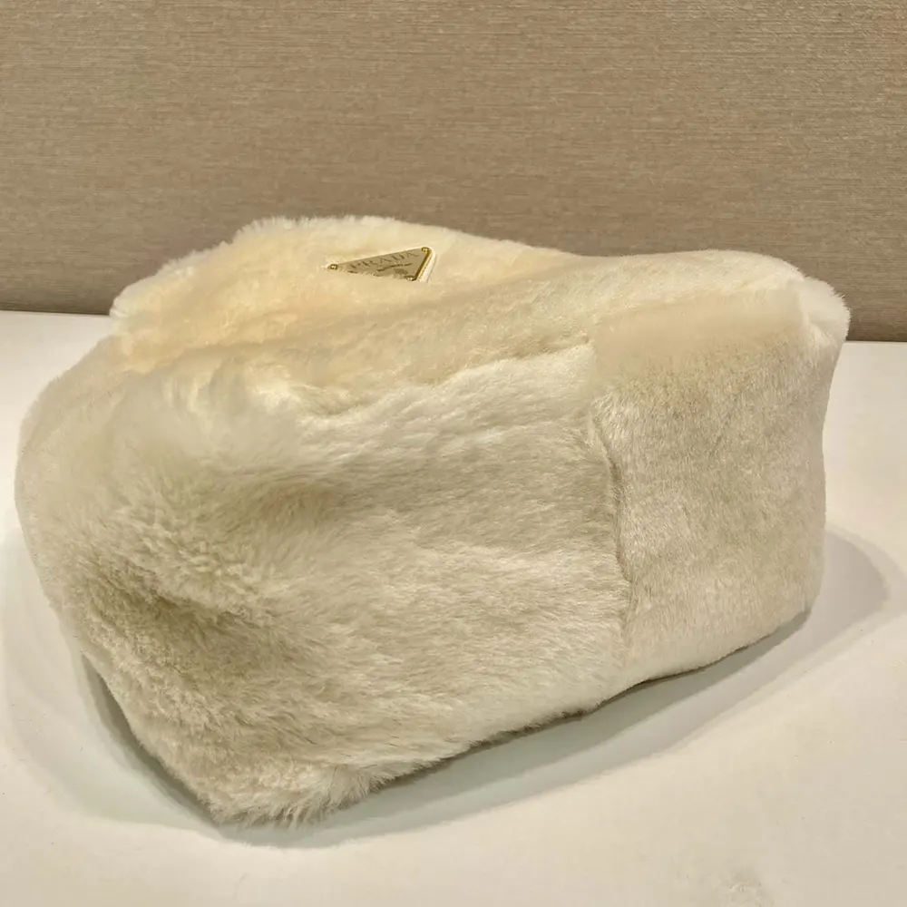 Prada Women Shearling Mini Handbag-Beige - image 7