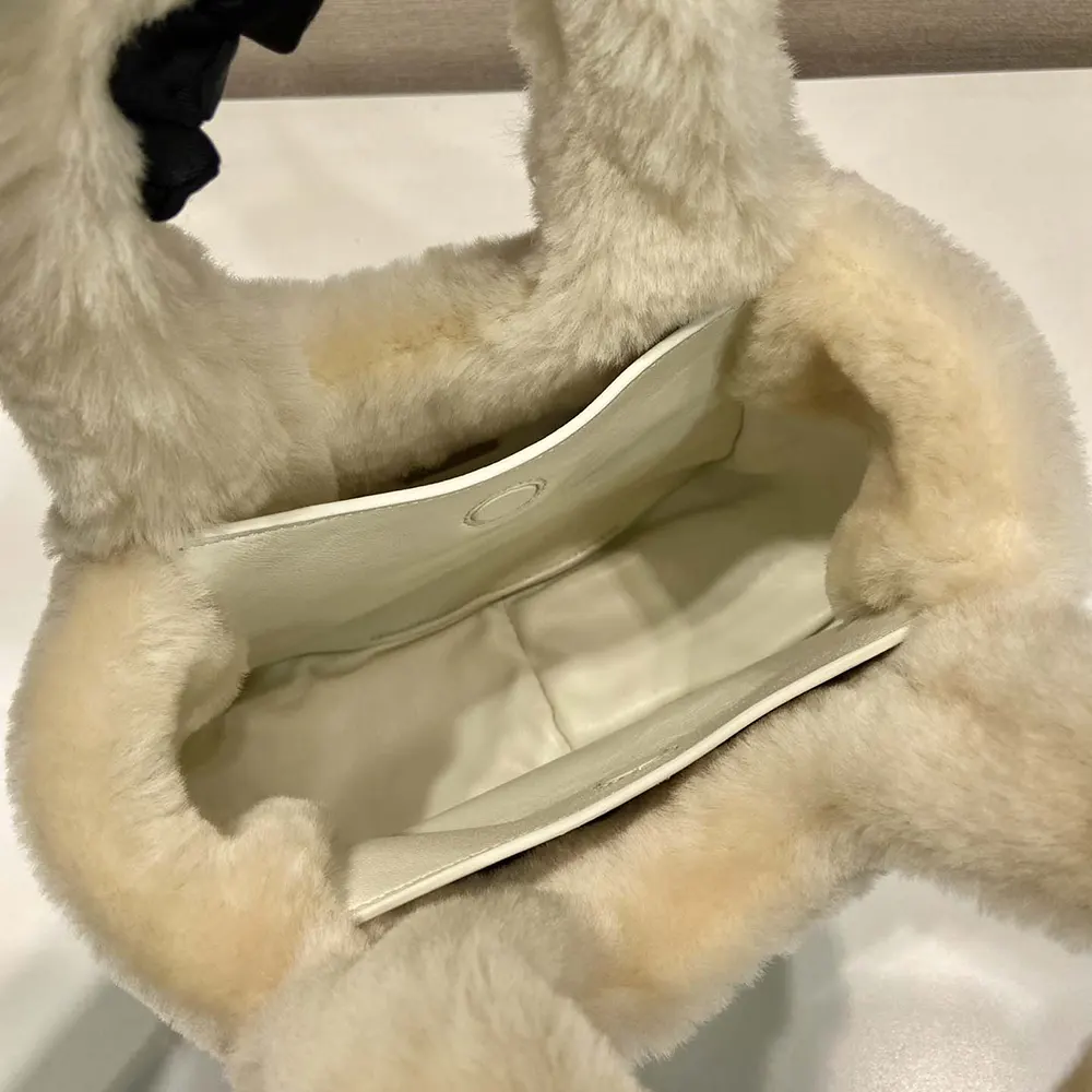 Prada Women Shearling Mini Handbag-Beige - image 9