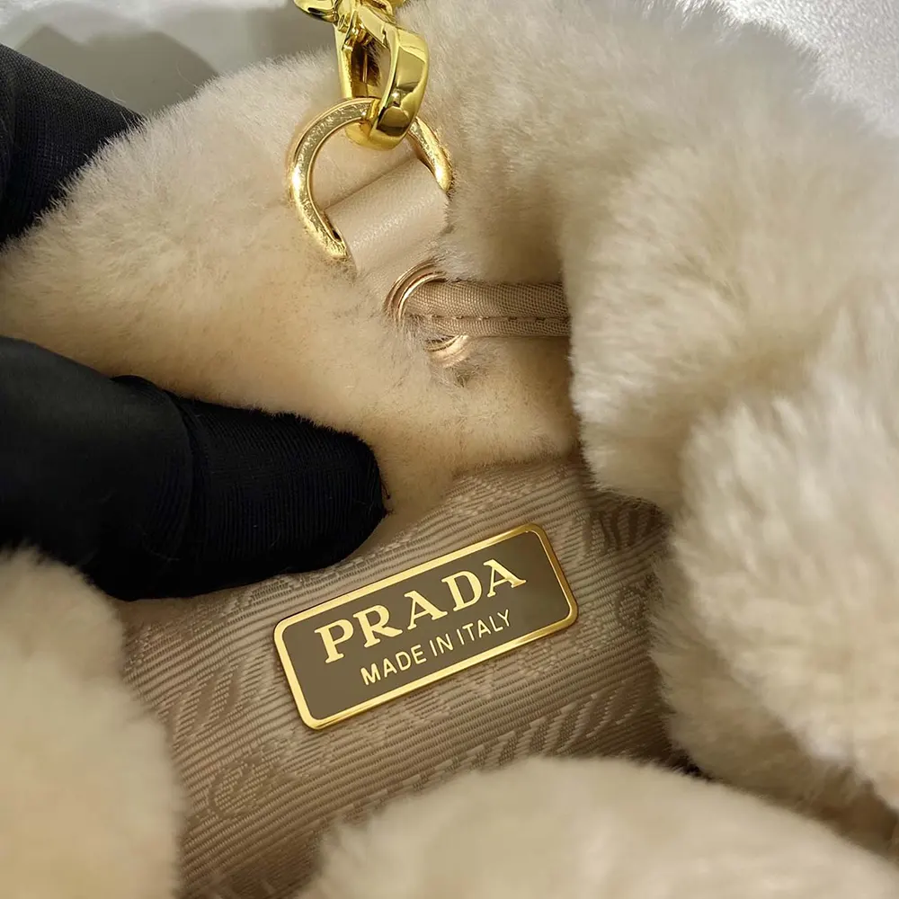 Prada Women Sheepskin Mini Pouch-Beige - image 10