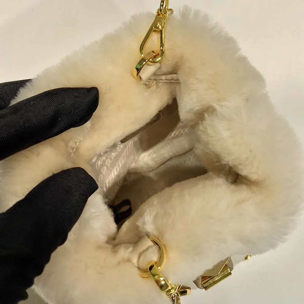 Prada Women Sheepskin Mini Pouch-Beige - image 9