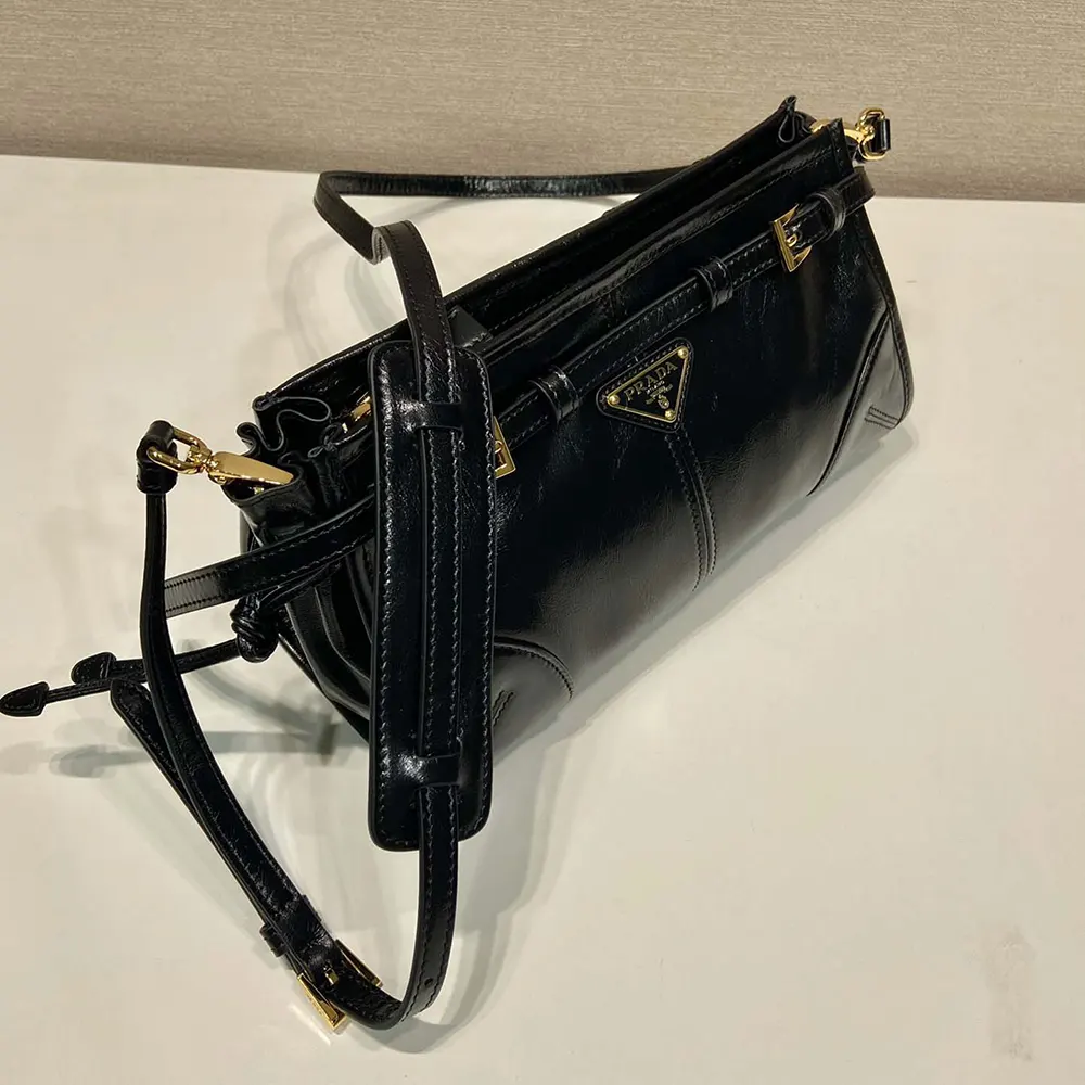 Prada Women Small Leather Shoulder Bag-Black - image 5