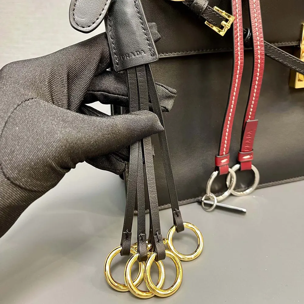 Prada Women Soft Sound Large Leather Shoulder Bag with Charms-Black - image 9