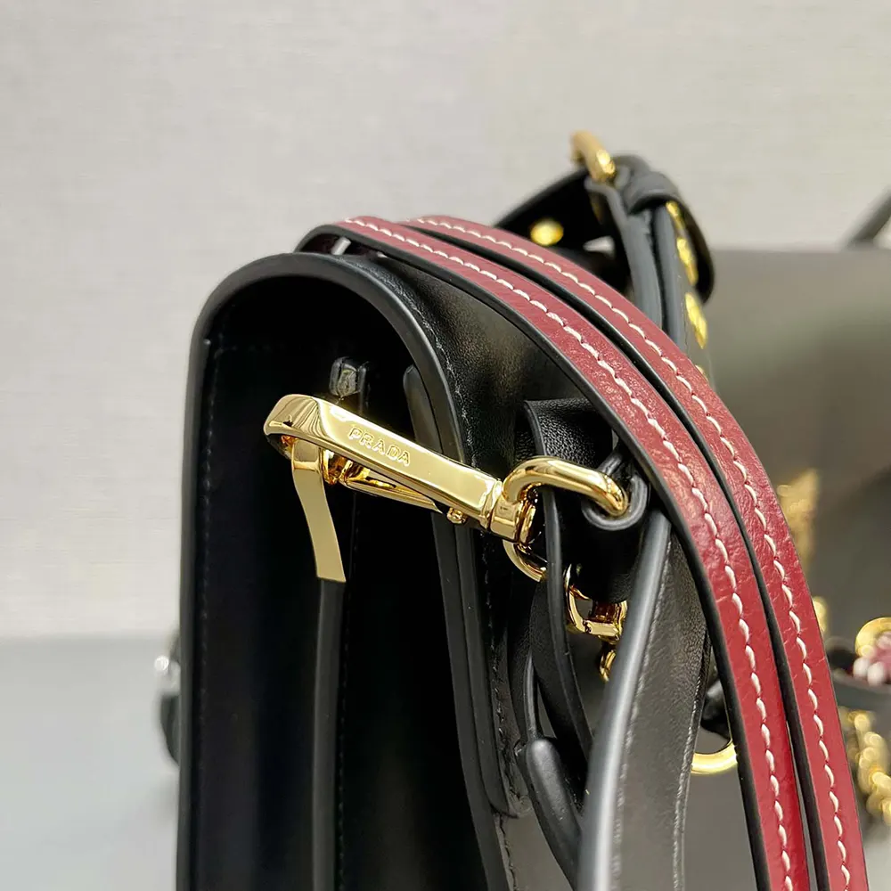 Prada Women Soft Sound Large Leather Shoulder Bag with Charms-Black - image 8