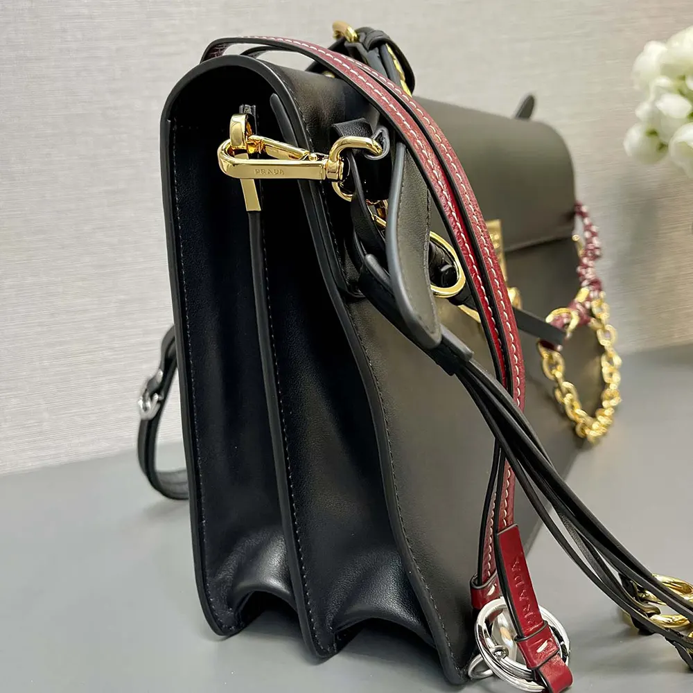 Prada Women Soft Sound Large Leather Shoulder Bag with Charms-Black - image 6