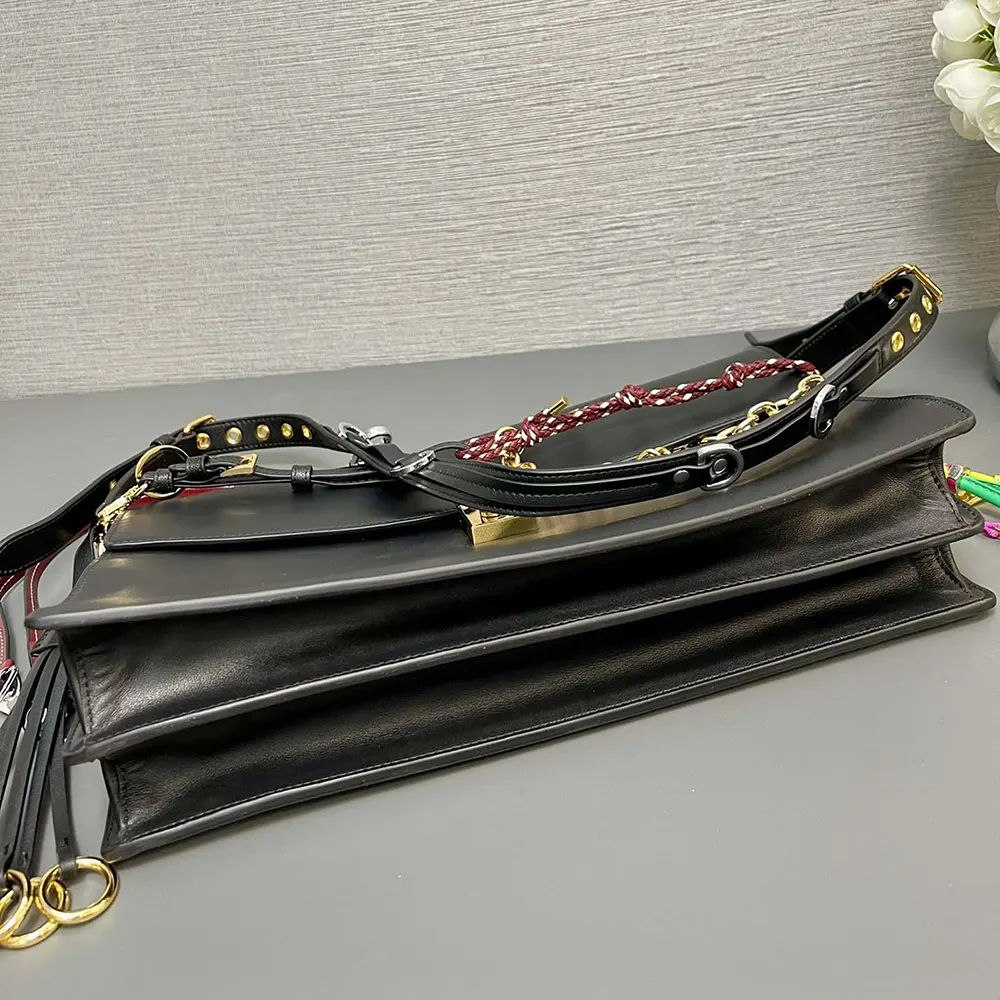 Prada Women Soft Sound Large Leather Shoulder Bag with Charms-Black - image 13