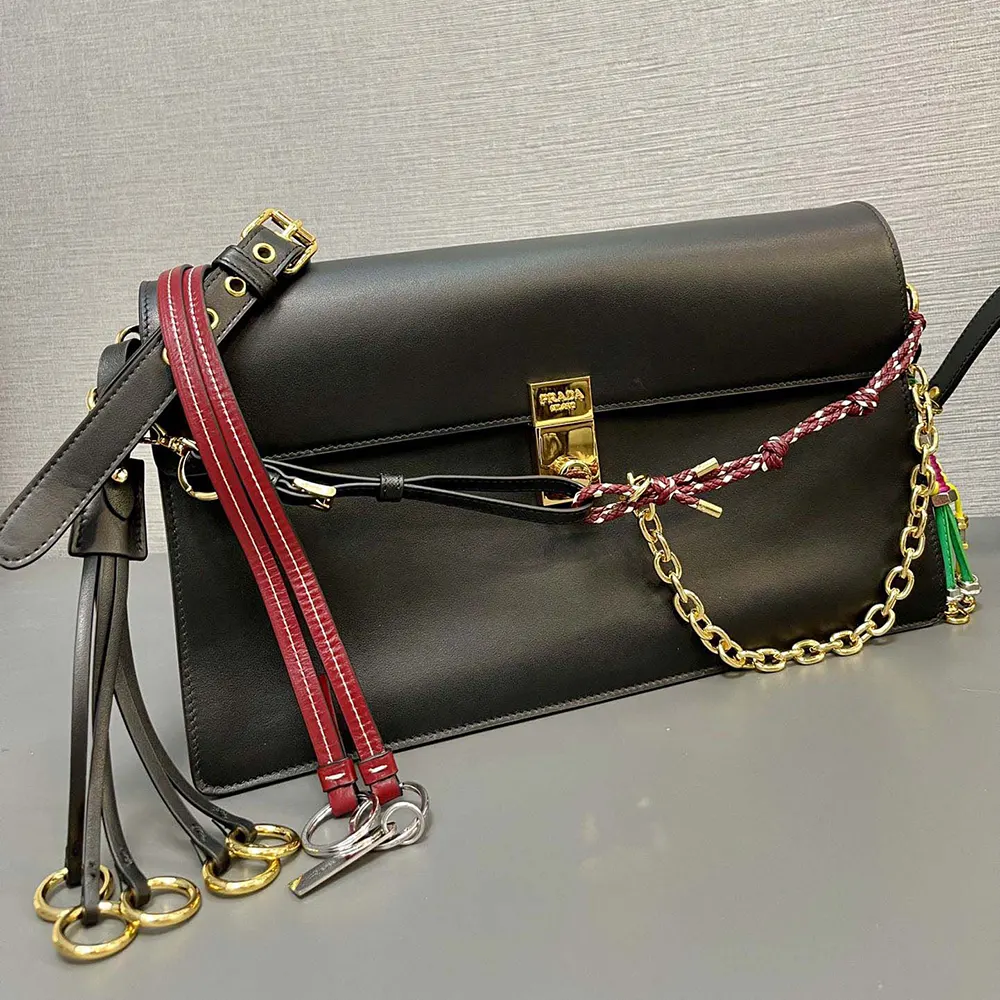 Prada Women Soft Sound Large Leather Shoulder Bag with Charms-Black - image 5
