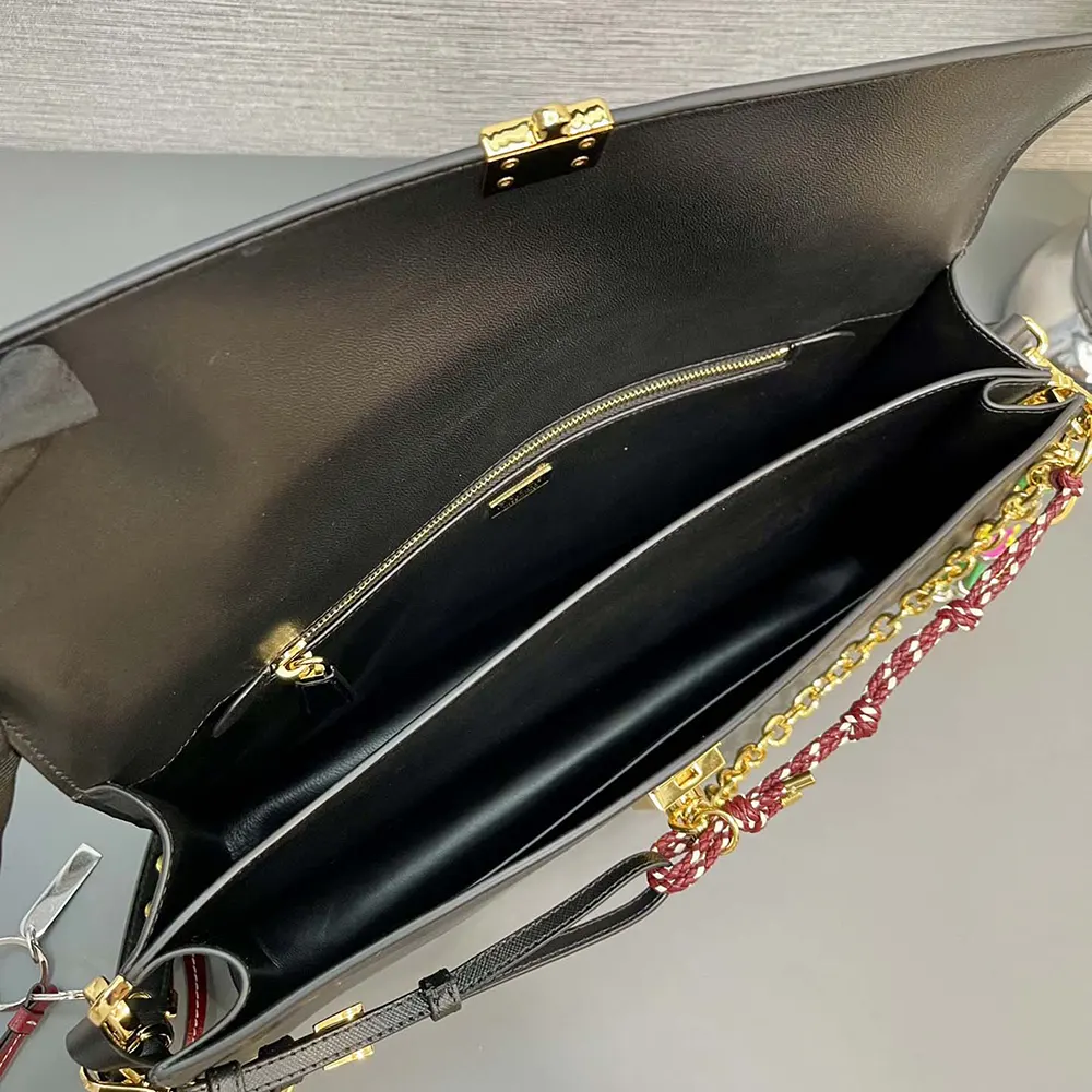 Prada Women Soft Sound Large Leather Shoulder Bag with Charms-Black - image 11