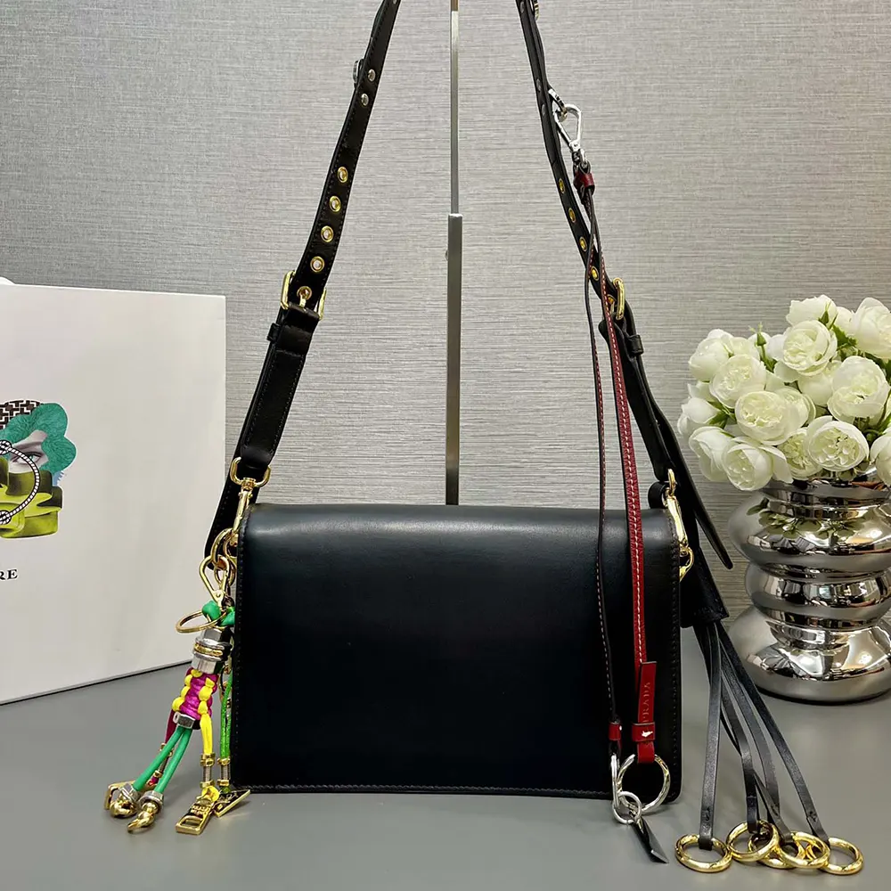 Prada Women Soft Sound Small Leather Shoulder Bag with Charms-Black - image 4