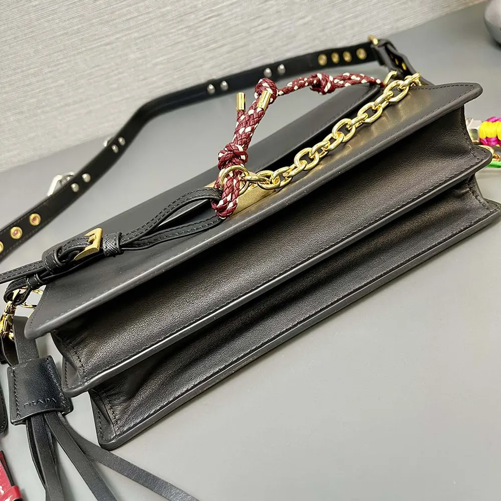 Prada Women Soft Sound Small Leather Shoulder Bag with Charms-Black - image 7