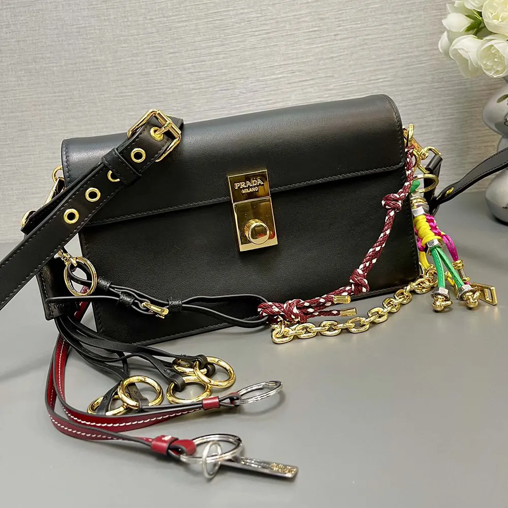 Prada Women Soft Sound Small Leather Shoulder Bag with Charms-Black - image 5