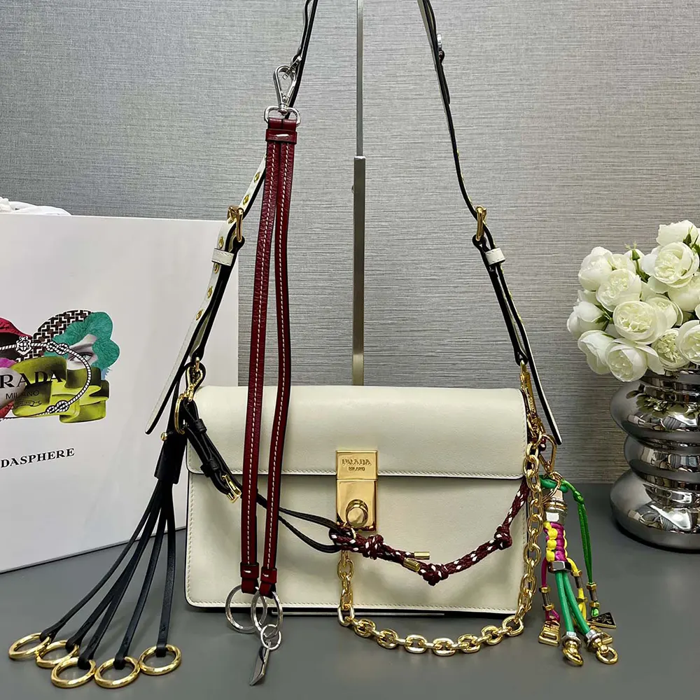 Prada Women Soft Sound Small Leather Shoulder Bag with Charms-White - image 4
