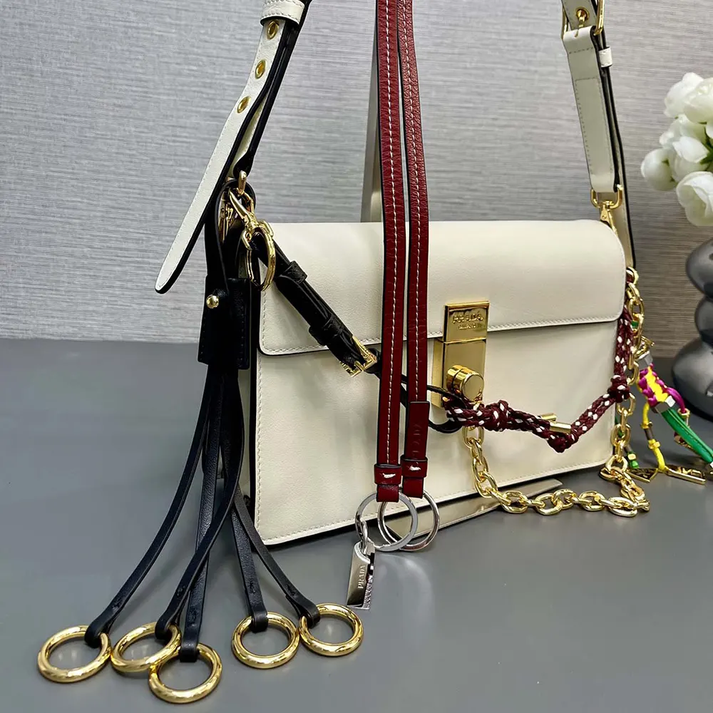 Prada Women Soft Sound Small Leather Shoulder Bag with Charms-White - image 5