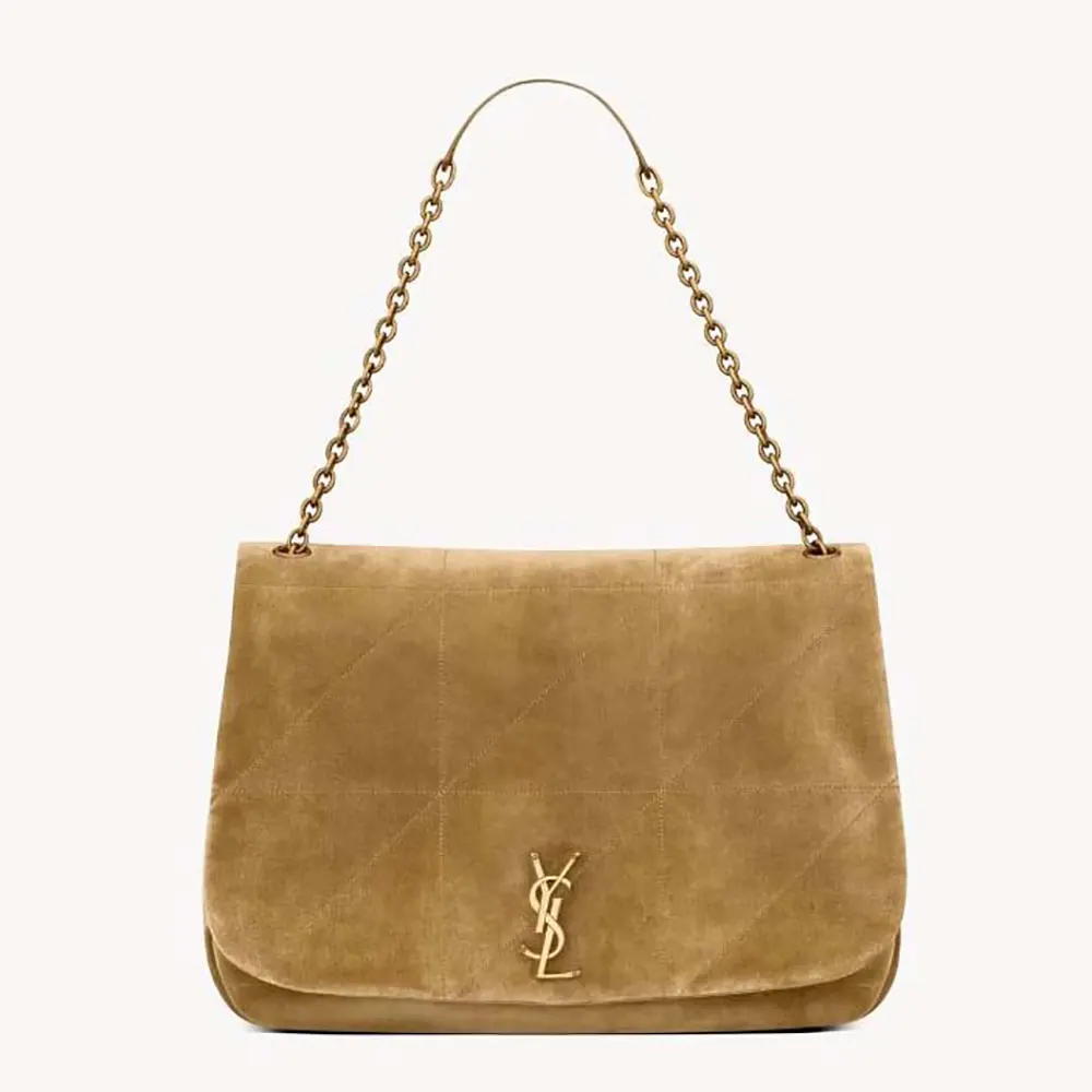 Front angle of Saint Laurent YSL Women Jamie 4.3 in Suede brown shoulder bag