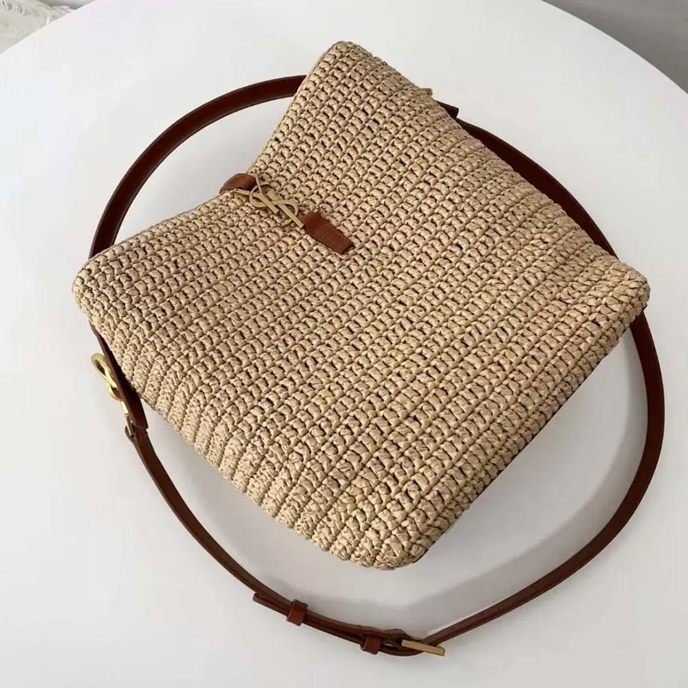 Saint Laurent YSL Women Le 37 Leather-trimmed Raffia Bucket Bag - image 7