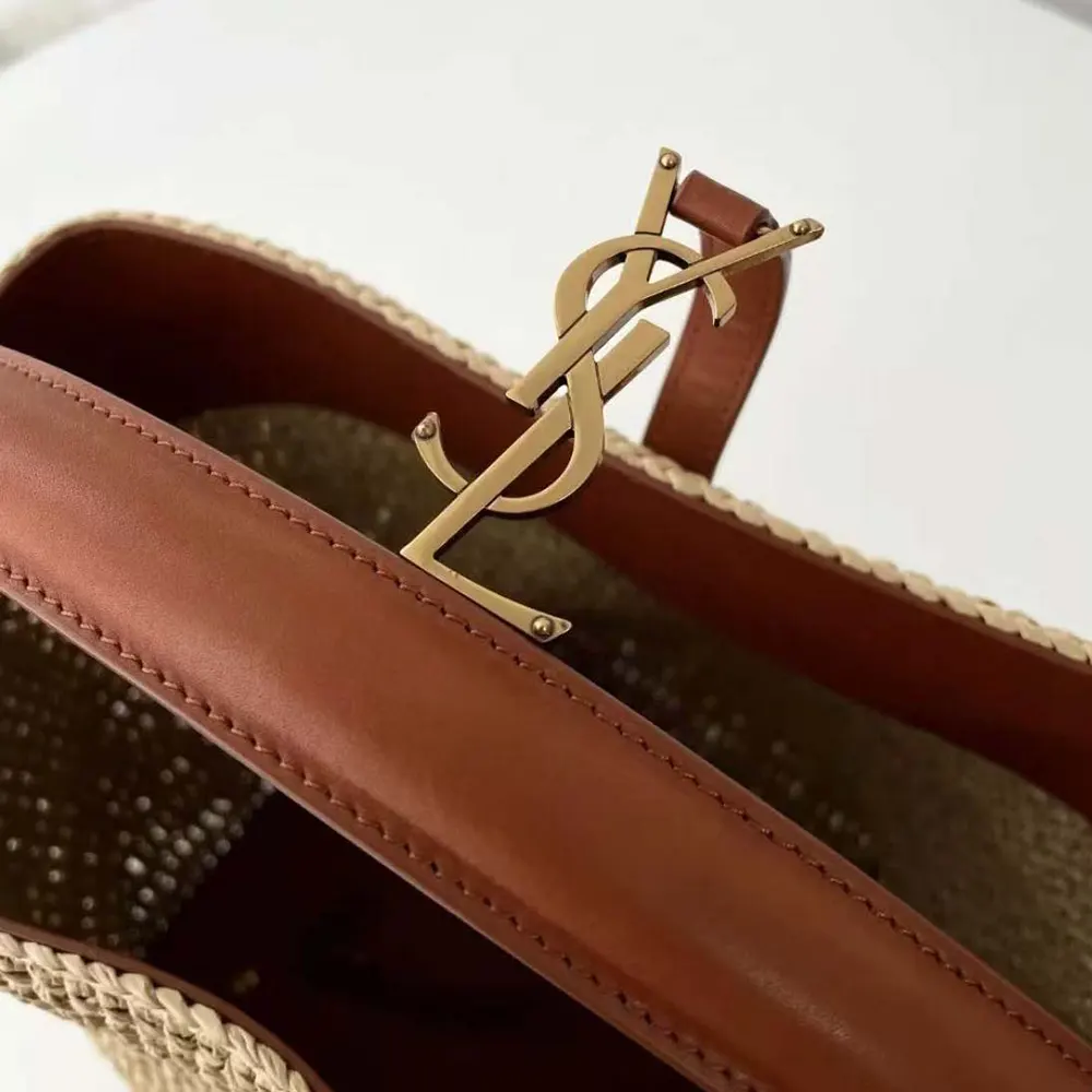 Saint Laurent YSL Women Le 37 Leather-trimmed Raffia Bucket Bag - image 10