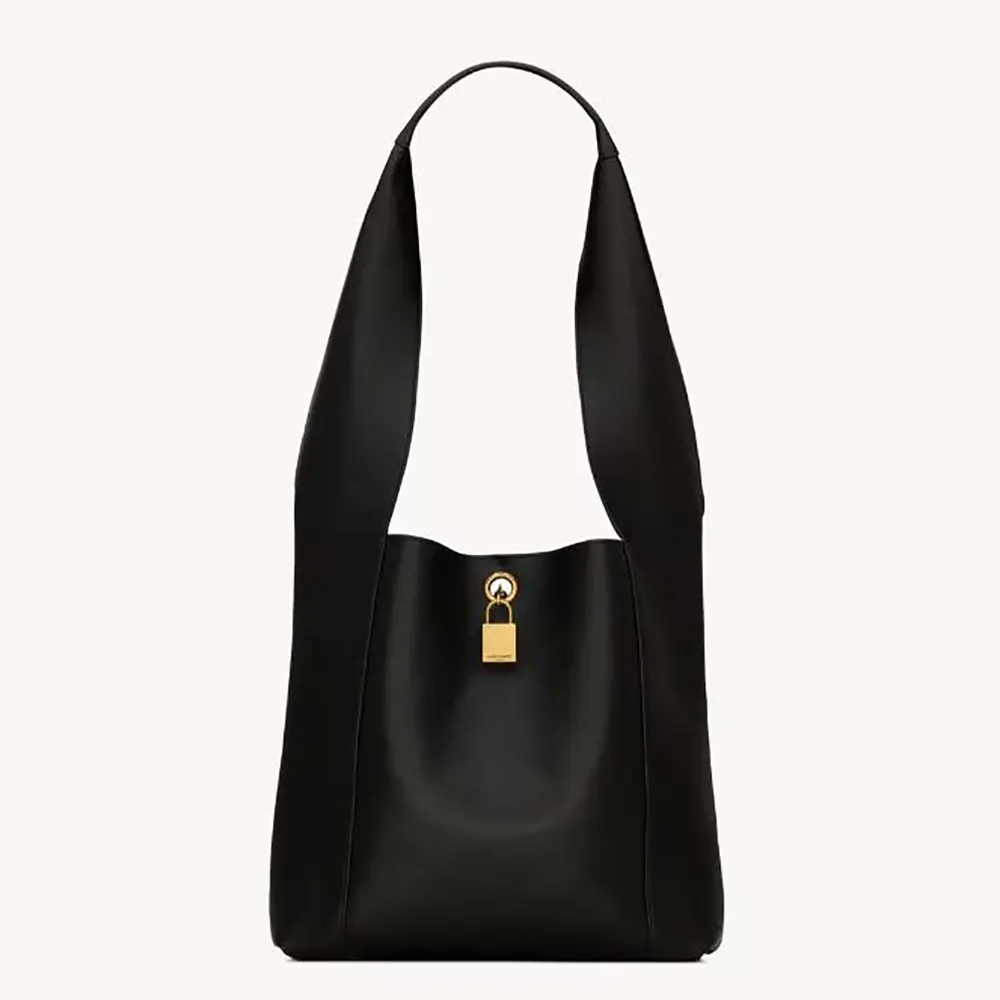 Front view of Saint Laurent YSL Women Tanger in Leather black shoulder bag